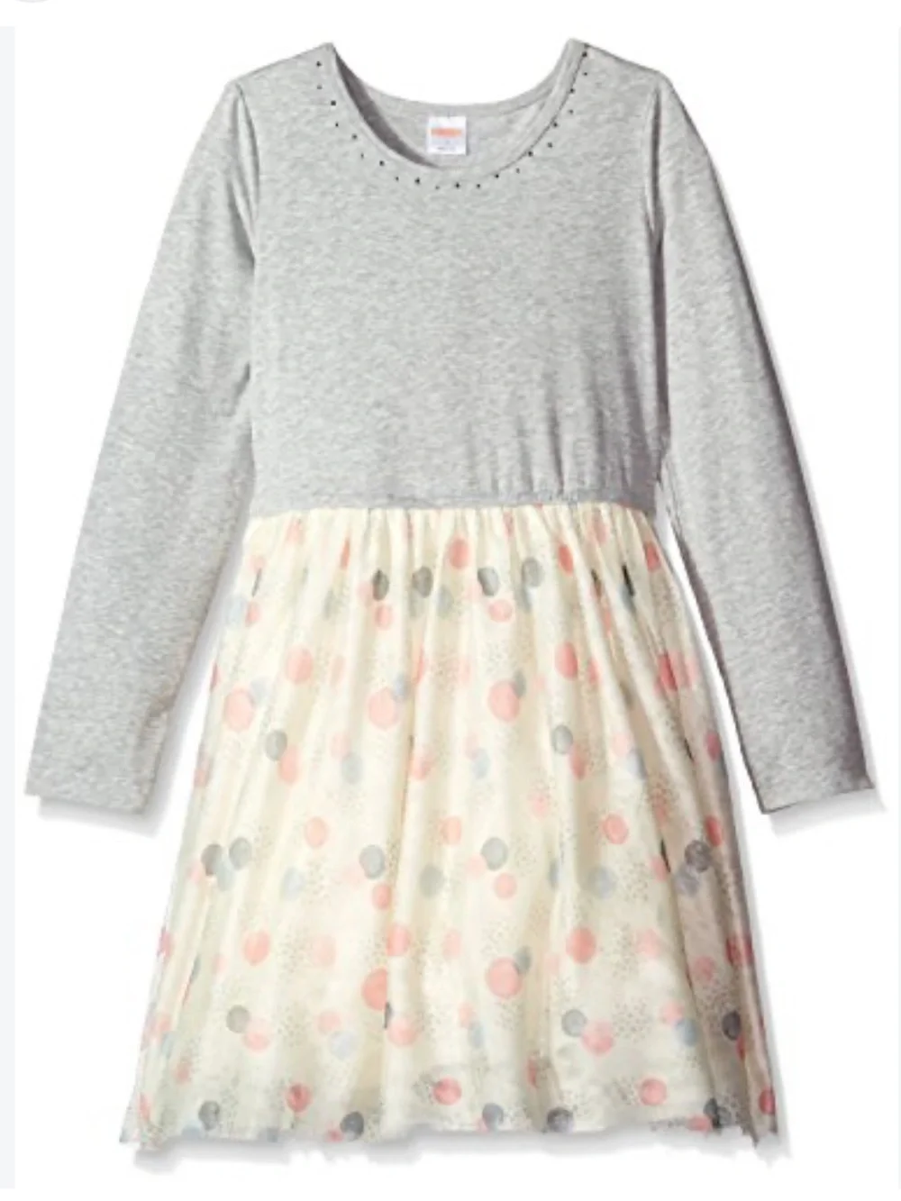Gymboree big girls size 8 Gray Long-Sleeve Tulle Dress with pink grey dots